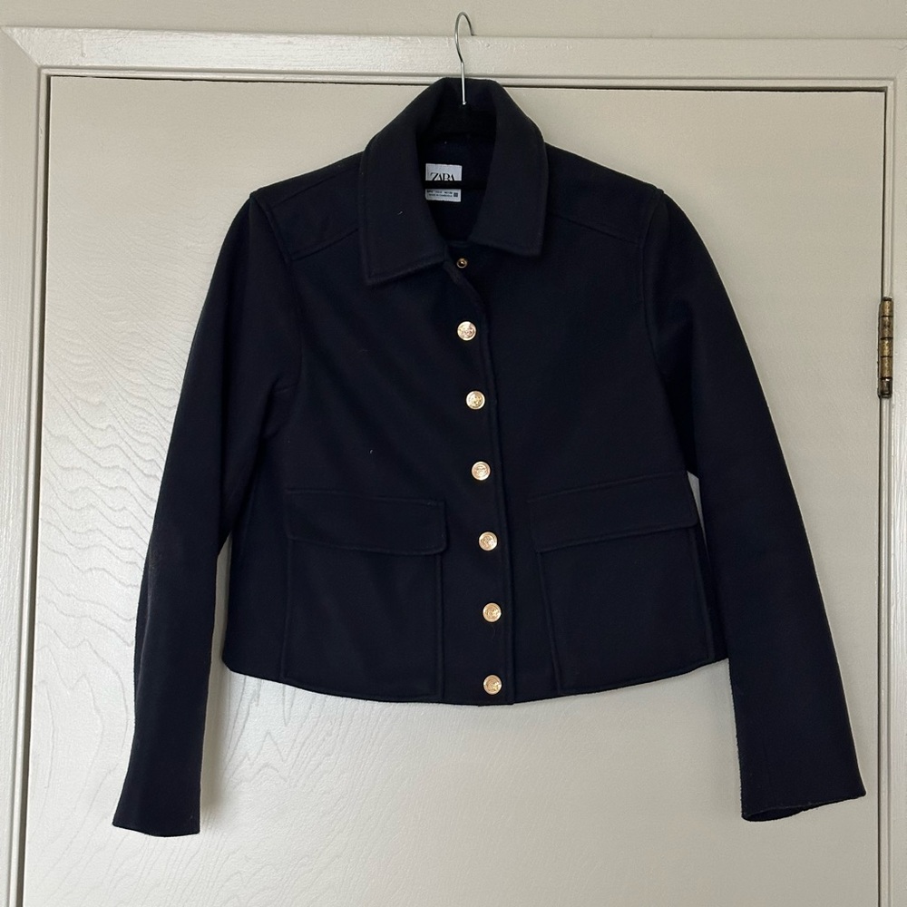 Navy Zara Collared Jacket